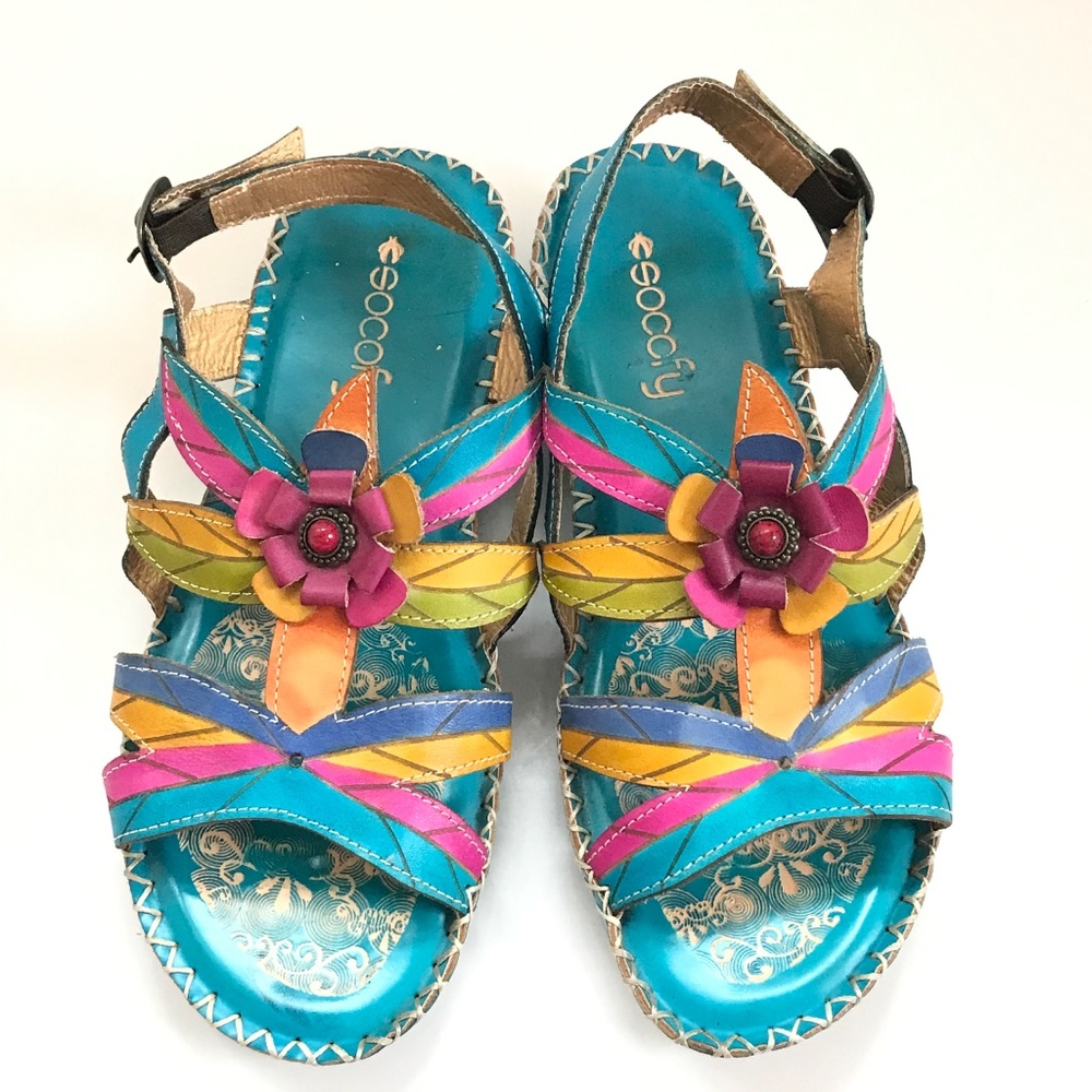 SOCOFY Flower Sandals Leather Bohemian Women’s Size 7 - Picture 2 of 16